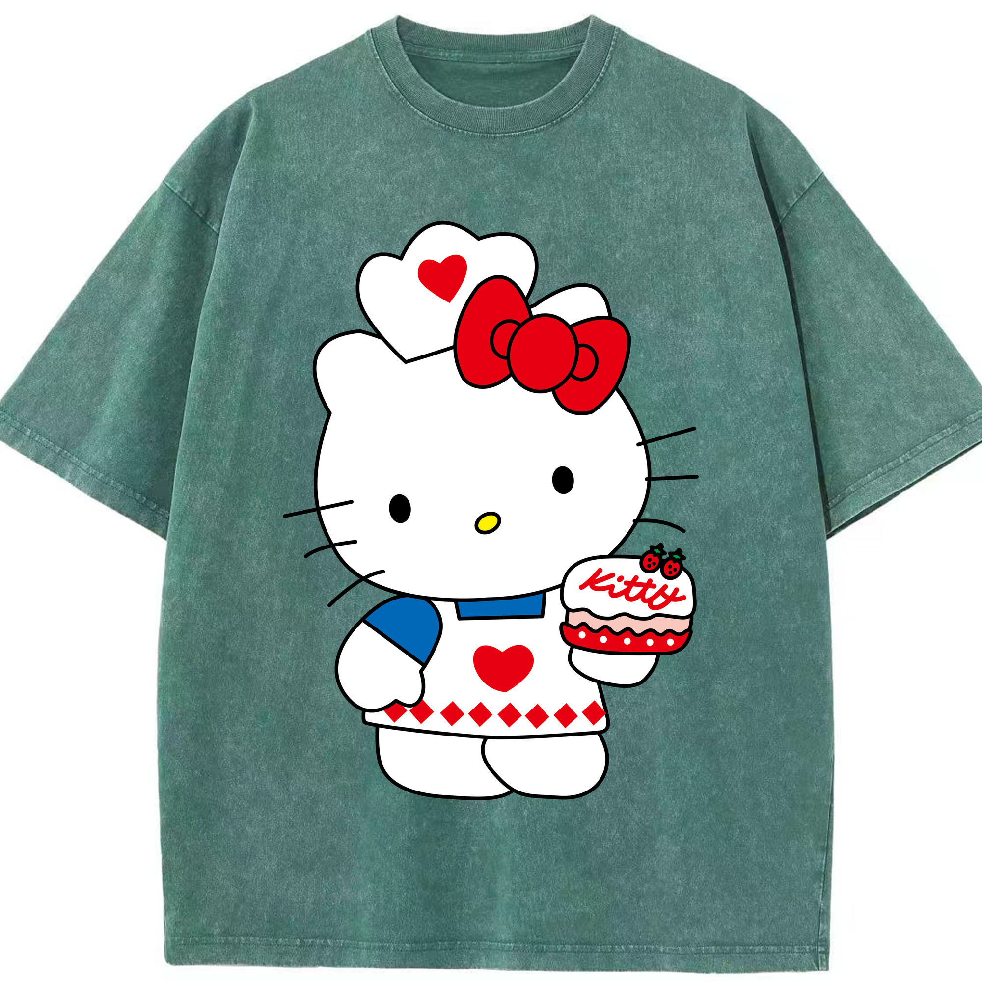 （画像用） Hello Kitty ハローキティ 綿100% ヴィンテージ風 半袖Tシャツ（フロントプリント）